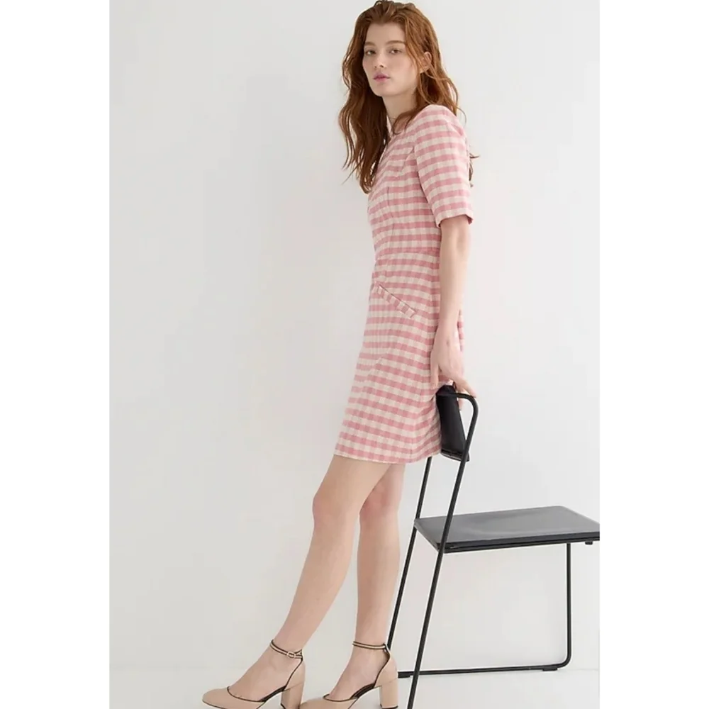 62. J.Crew Short-sleeve mini dress in gingham terry tweed